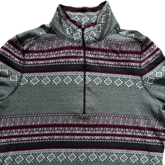 Old Ranch Womens Quarter Zip Athletic Top Gray Fair Isle Size M Lightweight - Picture 4 of 7